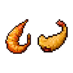 Pixel Art Shrimp and Tempura Set. A set of two pixel art illustrations of cooked shrimp.