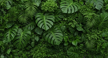 Fototapeta premium Lush Green Tropical Leaf Wall Texture