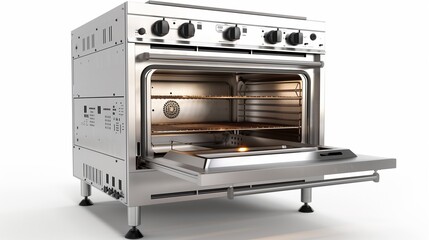 stainless steel commercial oven on white background