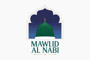 Mawlid al Nabi Celebration with Green Dome Illustration