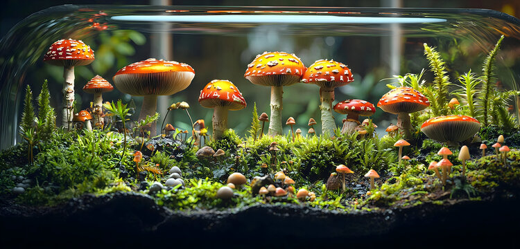 Investment visualization using biological analogy showing thriving assets as lush greenery and underperforming holdings as decaying organic matter within contained environment