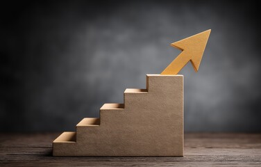 Arrow ascending staircase symbolizing rising interest rates, minimalist design emphasizing upward momentum and financial growth