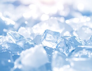Close-up ice cubes, soft blue tones