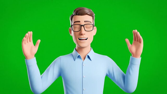 3D Animated Man Explaining on Green Screen Background