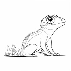 Obraz premium Cartoon lizard illustration sitting on grass with large eyes , easy and bold coloring page