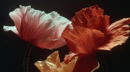 Closeup View Of Three Pixelated Flowers With Vibrant Colors