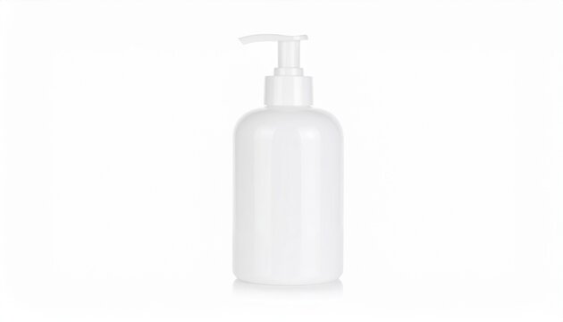 Transparent hand soap bottle with pump isolated on white background for hygiene and hand wellness concept image