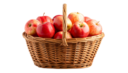 Apples on basket isolated on white background