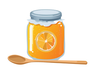 Delicious Orange Jam with Spoon for Breakfast - Vector Illustration