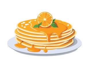 Delicious Stack of Pancakes With Orange Topping - Vector Illustration