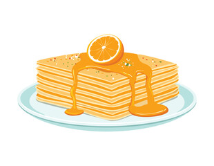 Delicious Stack of Pancakes With Orange Sauce - Vector Illustration