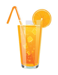 Glass of Fresh Orange Juice with Straw - Vector Illustration