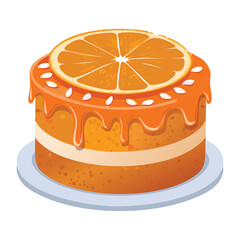 Orange Cake with Sweet Drizzle and Orange Slices - Vector Illustration