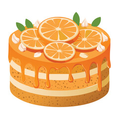 Sweet Orange Cake with Orange Slices and Mint - Vector Illustration