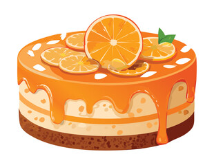 Delicious Orange Cake with Drizzle and Oranges - Vector Illustration