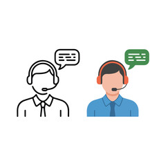 Illustration of two customer service representatives with headsets and speech bubbles present