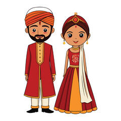 A charming cartoon illustration shows a cute Chinese New Year couple, a boy and girl, in festive dress