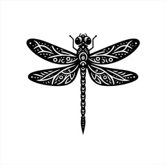 Decorative black silhouette dragonfly with intricate wing patterns