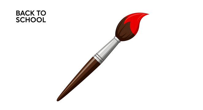 A paintbrush with a brown handle and red paint on the bristles against a white background art supply ai generated
