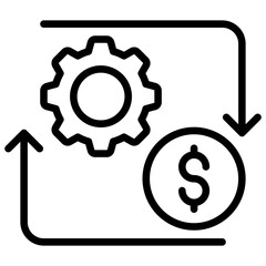 Financial Process Outline Icon Design Vector - Gear and dollar symbol with arrows, representing financial workflow or transaction cycles