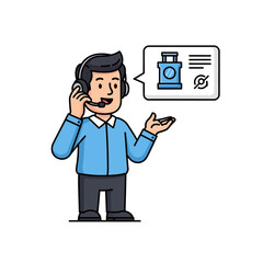 Cartoon illustration of a customer service representative with a headset explaining gas cylinder regulations in a speech bubble.