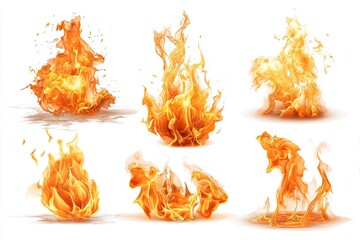 Realistic fire illustrations on white background