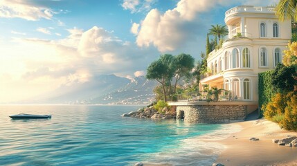 Obraz premium Coastal Villa at Sunrise.