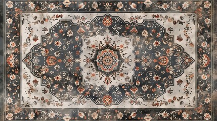 Persian-style carpet with antique finish and muted color palette