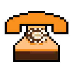 Pixel telephone vector for communication, calls, and retro technology in a classic pixel art style. Ideal for illustrating customer support, connections, and vintage themes.