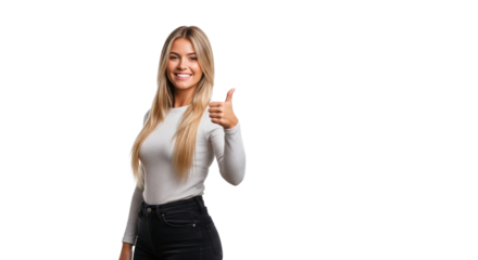 Blonde Frau – Daumen hoch, transparenter Hintergrund, PNG