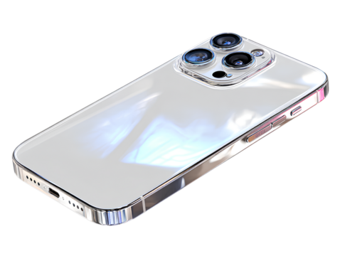 Angled Back View of Curved-Edge Smartphone with Glossy Finish and Triple-Lens Camera, Isolated on Transparent Background