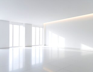 Empty white room with large windows