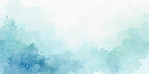 Abstract hand-painted watercolor background with splashes of bright blue and white clouds, reminiscent of a beautiful summer sky