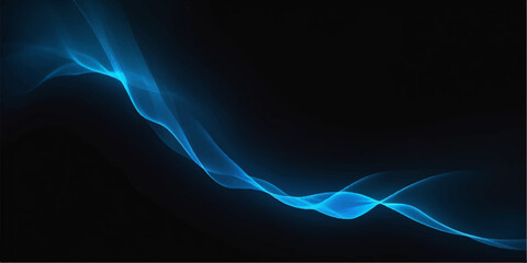 Abstract flowing blue smoke and light waves create a dynamic, glowing pattern on a dark background