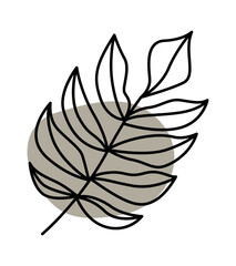 Stylized black outline of a leaf against a muted beige circular background.