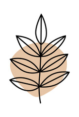 Minimalist leaf illustration with a simple black outline on a soft beige background, perfect for modern decor.