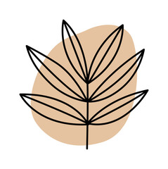 Minimalist black line drawing of a leaf against a soft beige background, perfect for modern decor.