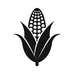 Corn vector icon. Simple black silhouette of maize on the cob. Agriculture and harvest symbol for farm or Thanksgiving.