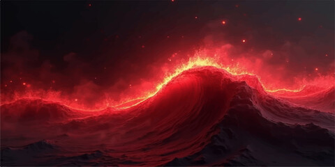 Bright stars glow in a red nebula of smoke and fire against a dark, cosmic sky © alien