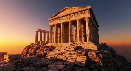 An ancient Greek temple at sunrise, a stunning view of architectural marvel