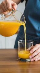 Orange juice is being poured into a glass, a perfect morning beverage.