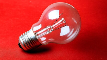 Close-up Glass Light Bulb on Red Background, Idea Concept