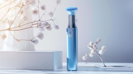 rechargeable facial roller with cooling function on white background