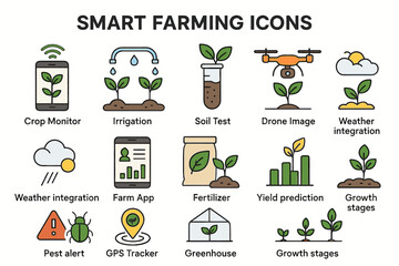 Smart farming icons: technology in agriculture for yield and growth management