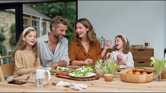 A joyful family shares a healthy outdoor meal, laughing and connecting over fresh food on a beautiful day.