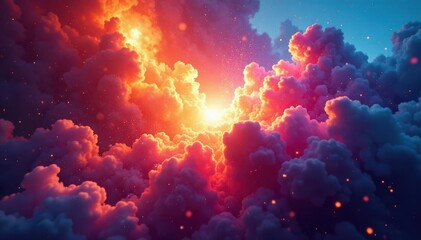 Abstract aerial view, vibrant rainbow light explosion , glow, energy