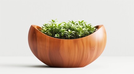 smooth maple wood flower pot with inward curve on white background