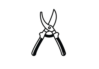Illustration of garden shears with black outline and white fill on a plain background