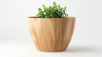 smooth maple wood flower pot with inward curve on white background