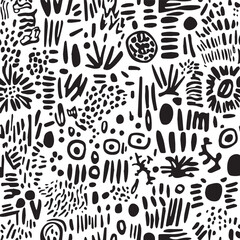 seamless monochrome pattern with flowers